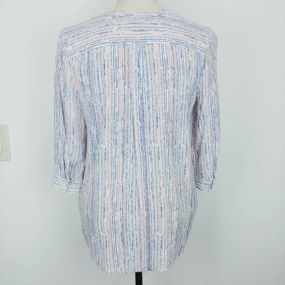 FDJ Popover Blouse Womens 10 V-Neck Speckled Stripe 3/4 Sleeve Jersey Knit - Picture 3 of 10